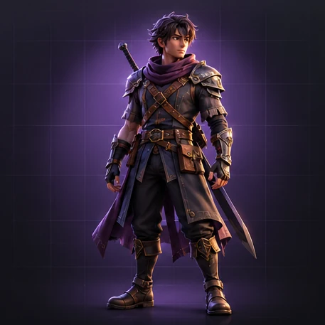 Generated hero character in leather armor with a sword