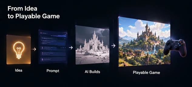 From idea to playable game: idea, prompt, AI builds, playable game