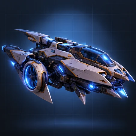 Generated sci-fi hover vehicle with glowing blue thrusters